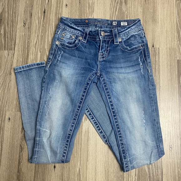 Miss Me Denim - Miss Me embellished fleur signature skinny jeans, size 24